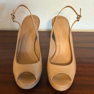 Cole Haan Stephanie Peep Toe Slingback Heels. Tan Leather. Sz. 7B. Great Cond!!
